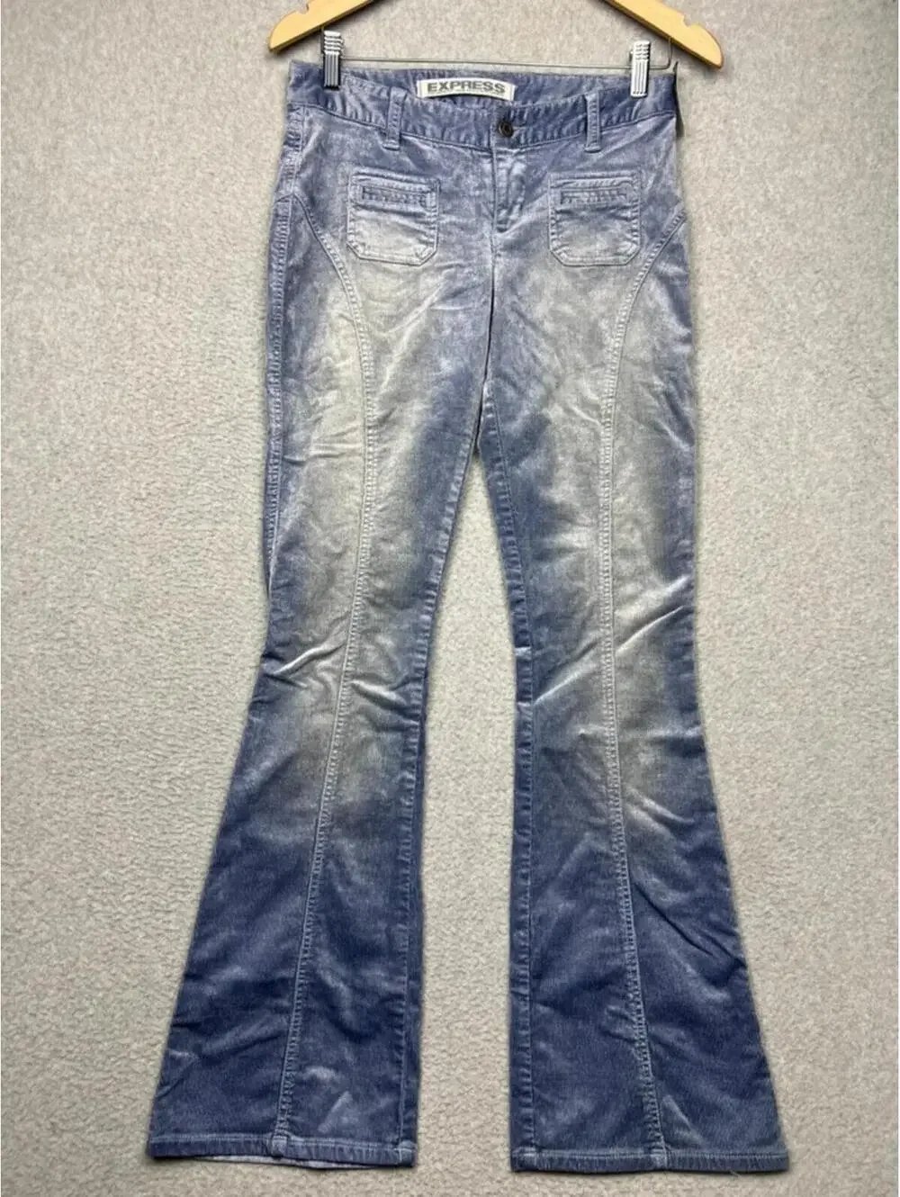 NWT Vintage Express Y2K Corduroy Flare Pants SZ 2 Low Rise Blue Bell Bottom 90s